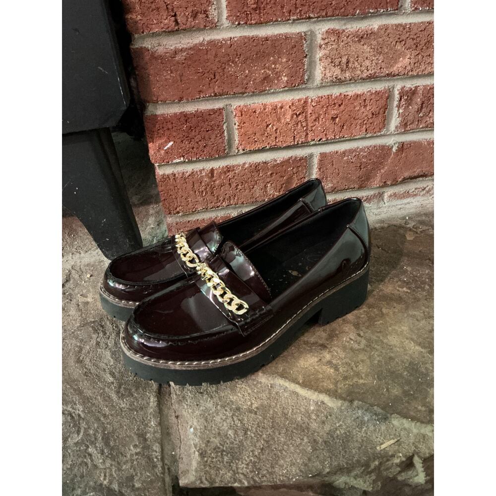 Chunky Patent Loafers with Gold Chain Detail Dark Academia Goth Preppy Shoes 8